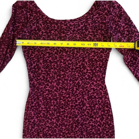 Vintage Y2K Betsey Johnson Velvet Floral Bodycon  Dress Burgundy  Long Sleeve S - Picture 4 of 7